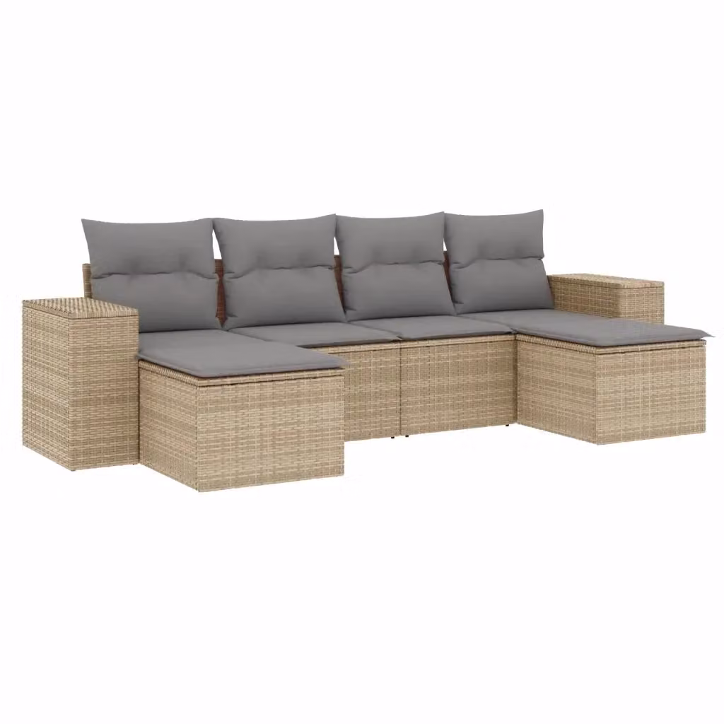 vidaXL Set Divano da Giardino 6 pz in Polyrattan con Cuscini Beige e Grigio – 2