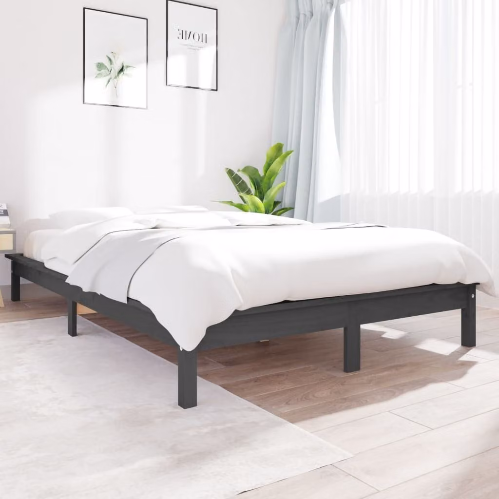The Living Store Letto in legno massiccio grigio 120x200 cm pino
