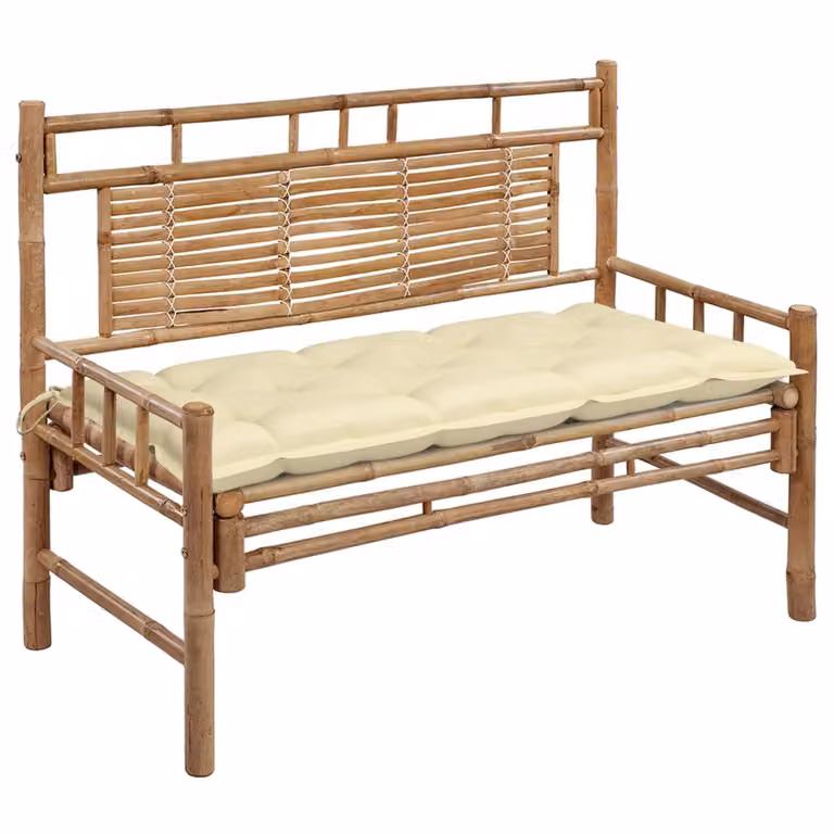vidaXL Panca da giardino con cuscino in bambù da 120 cm