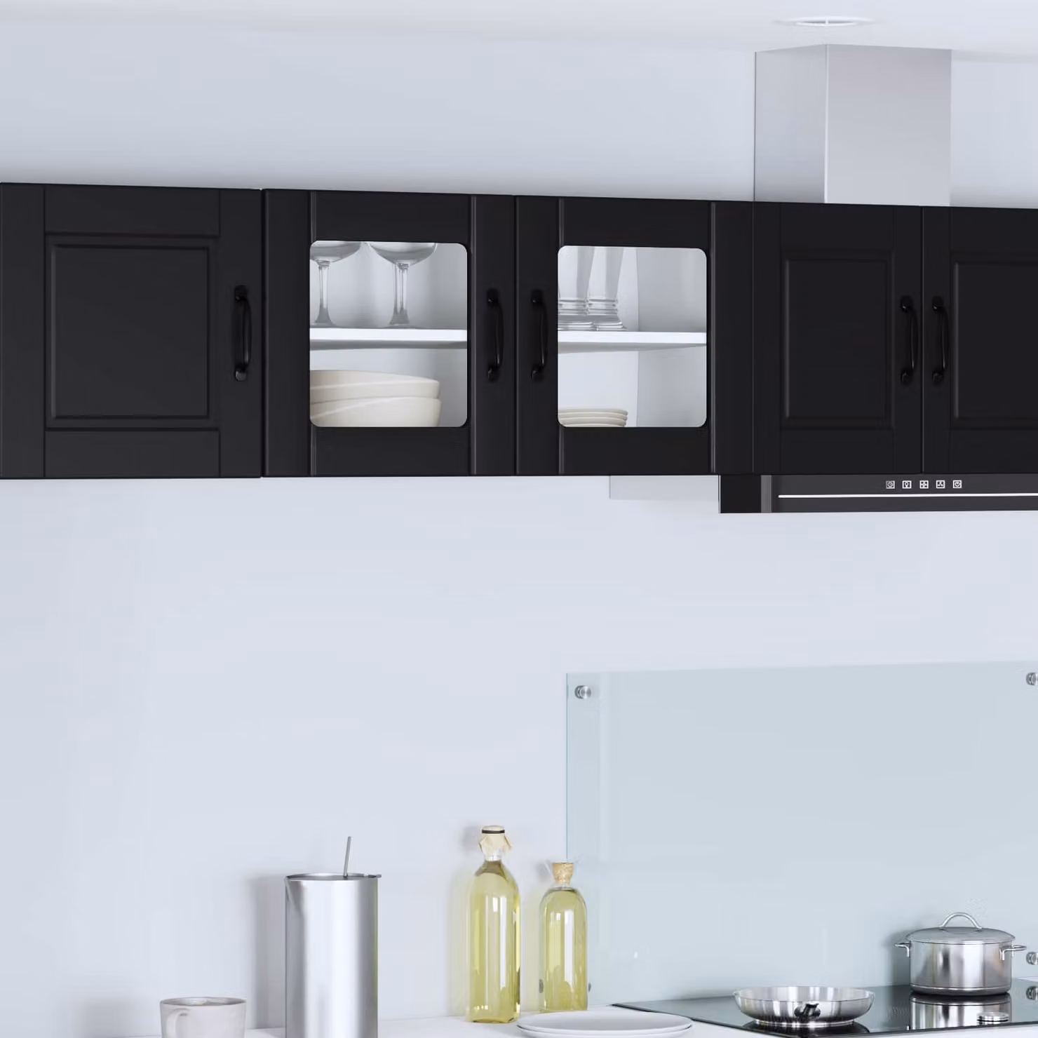 Armadio da parete moderno vidaXL PORTO nero con ante in vetro e ripiani interni L/P/H: 80 x 31 x 40 cm