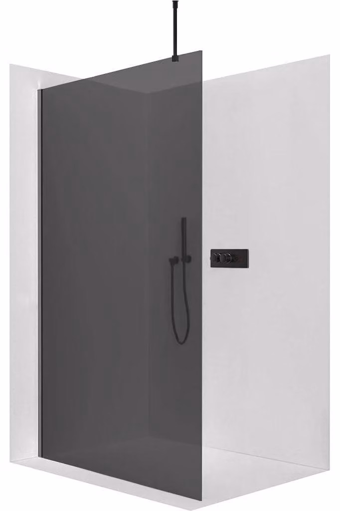 CERANO - Box doccia Walk-in Onyx Top Round L/P - 8 mm - montante rotondo - nero opaco, vetro grafite - 160x200 cm