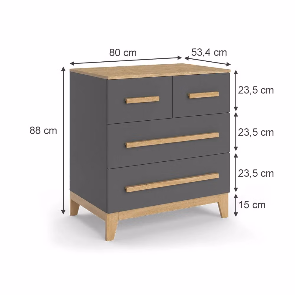 Cassettiera Malia Vitalispa Grigio con 4 cassetti L: 80 cm, H: 88 cm – 2