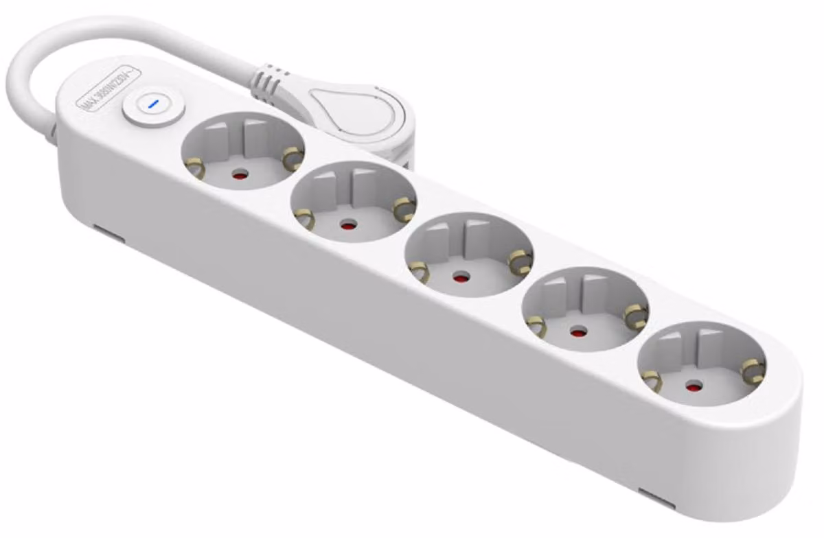 Silber Elektronik - Protek Plus Base elettrica a 5 prese con cavo interruttore 1,5 m IP20 Bianco