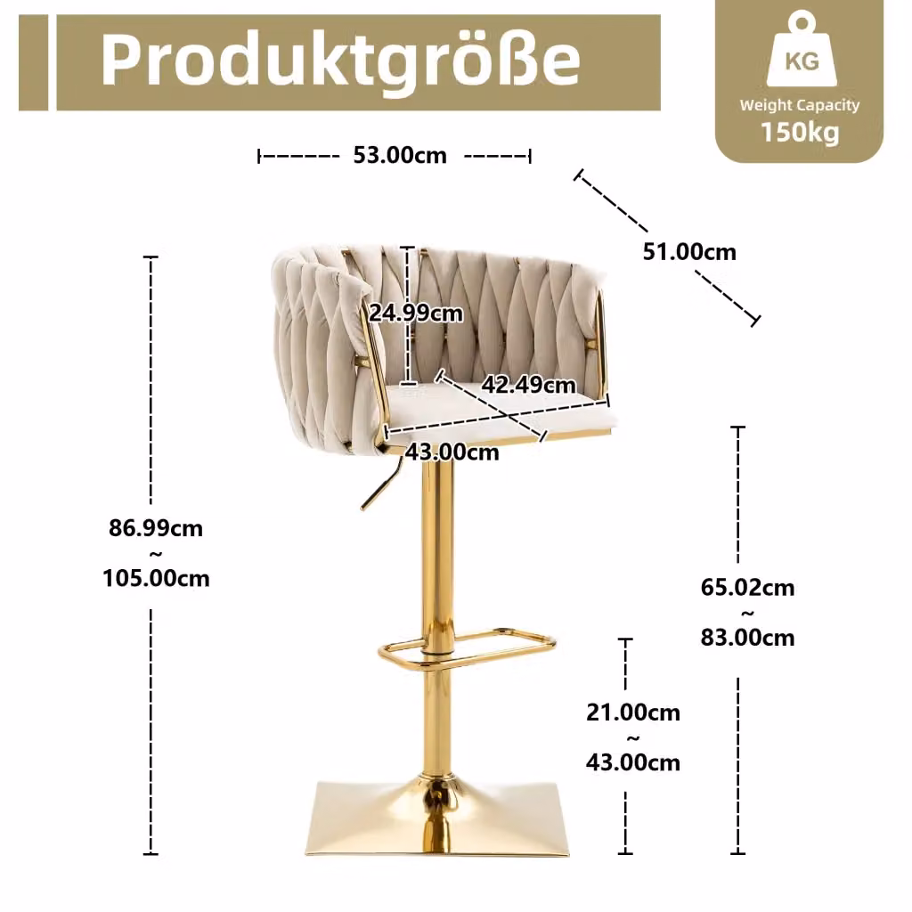 Sgabello da bar girevole Mivray in velluto beige con schienale e struttura in legno e metallo – 2