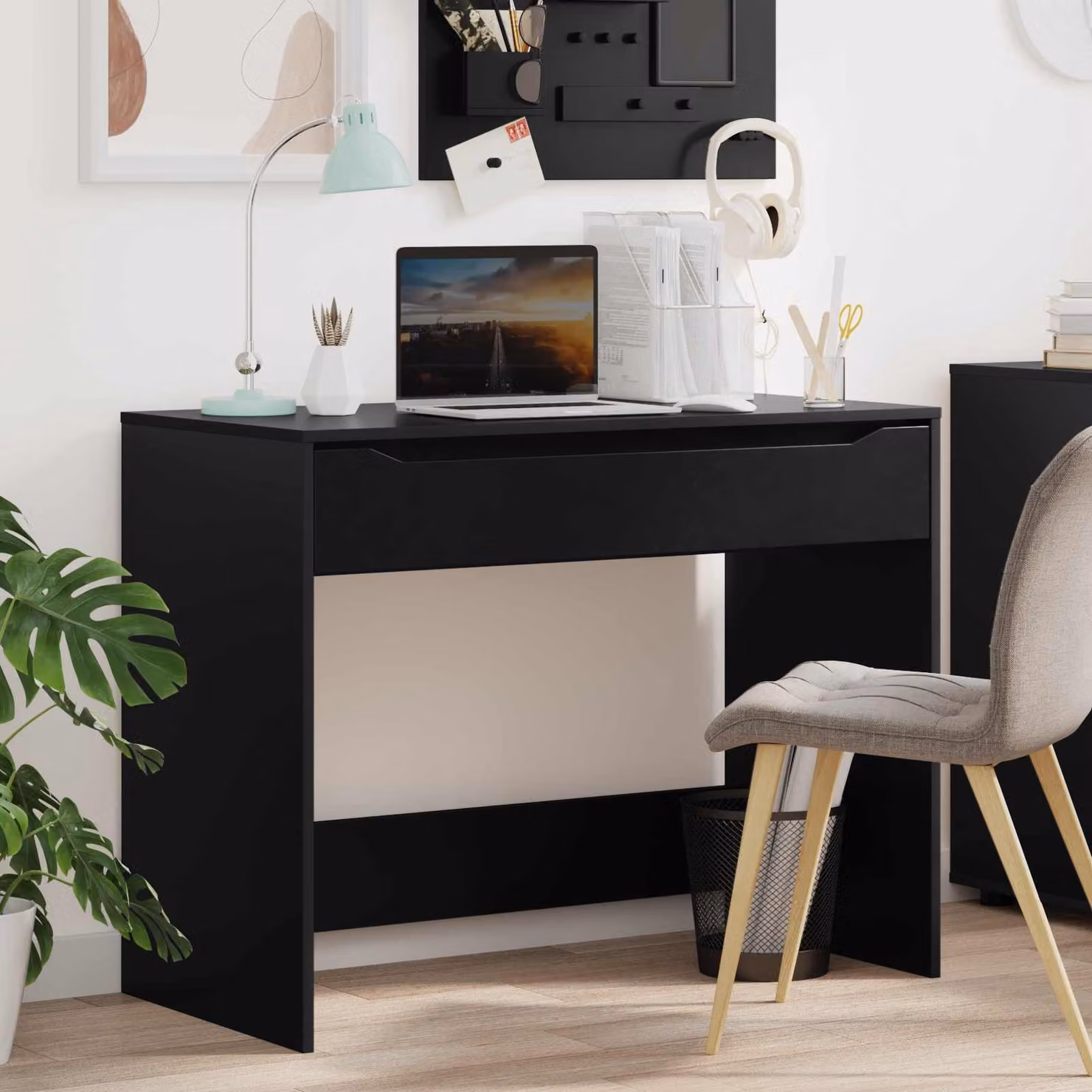 Scrivania vidaXL nera in legno ingegnerizzato MDF, L/P/H: 100 x 50 x 78 cm