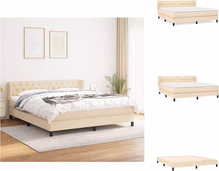 vidaXL Letto a molle con materasso crema 160x200 cm in tessuto - Letti e strutture letto