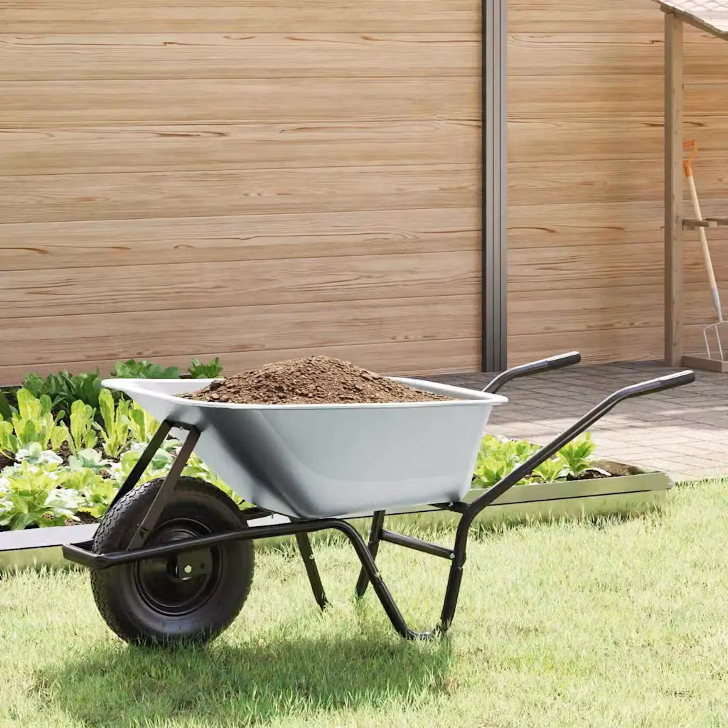 Carriola vidaXL in acciaio zincato Argento e Nero con capacità 100 L e portata 150 kg