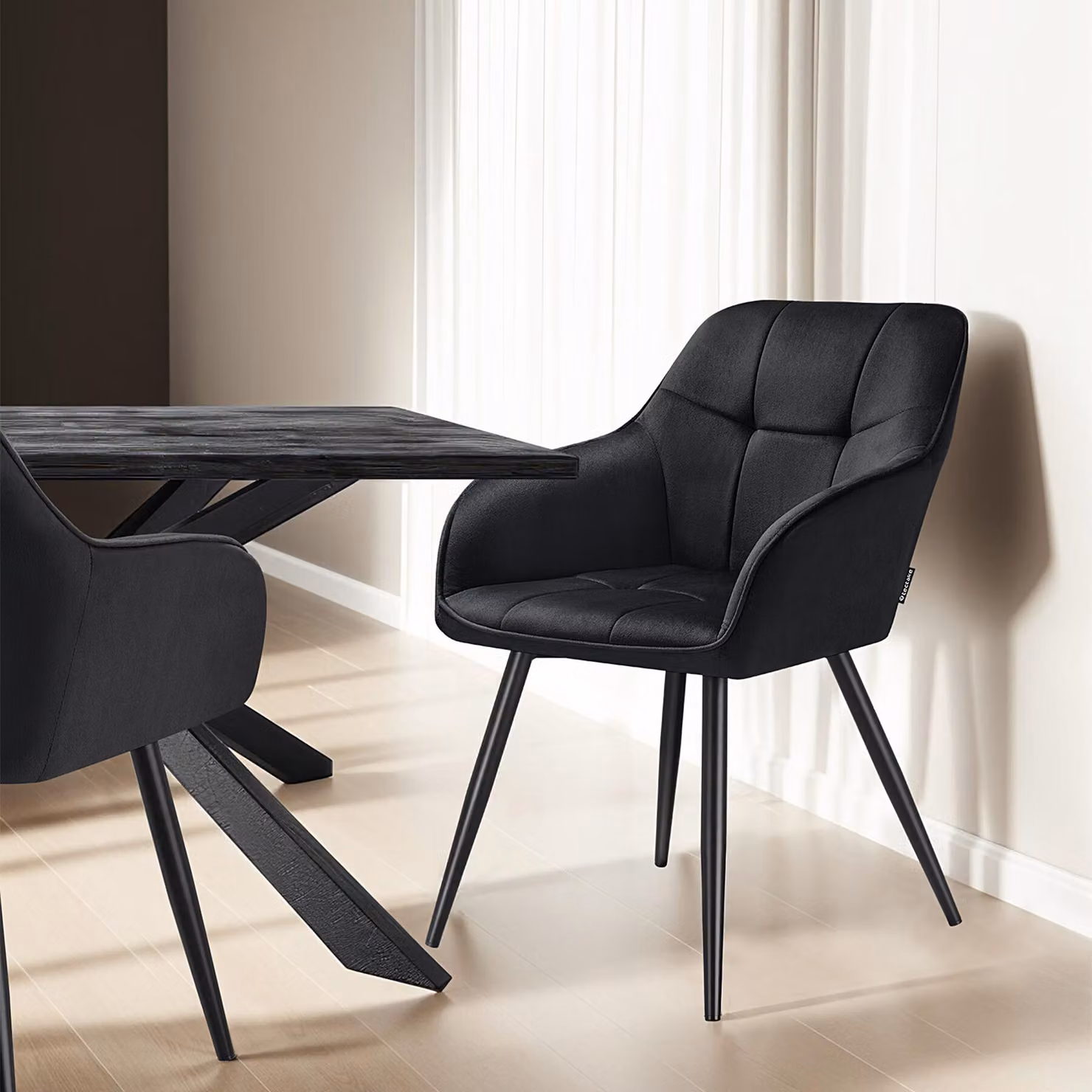 Set di 2 sedie Marilyn TecTake GmbH in velluto nero con design moderno per sala da pranzo e cucina – 2