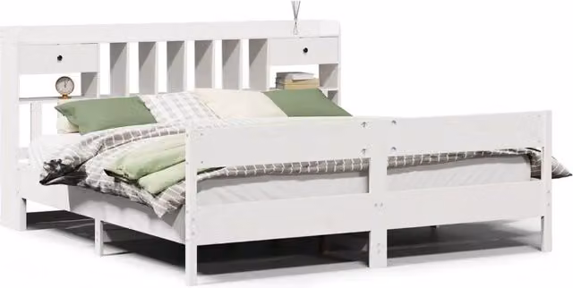Letto matrimoniale | Letto per adulti | Giroletto con Libreria senza Materasso 180x200 cm in Legno Pino