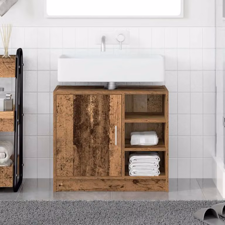 Mobile da bagno vidaXL in legno marrone con ante a cerniera e ripiani interni L/P/H: 63 x 29 x 55 cm
