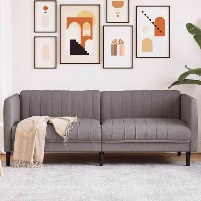 vidaXL Divano a 3 Posti Moderno in Tessuto con Struttura in Legno, Grigio e Beige, L: 193 cm, P: 76,5 cm, H: 74,5 cm