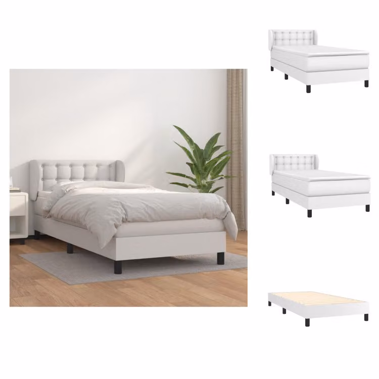 vidaXL Letto a molle con materasso bianco 90x200 cm in Pelle finta - Letti & strutture letto