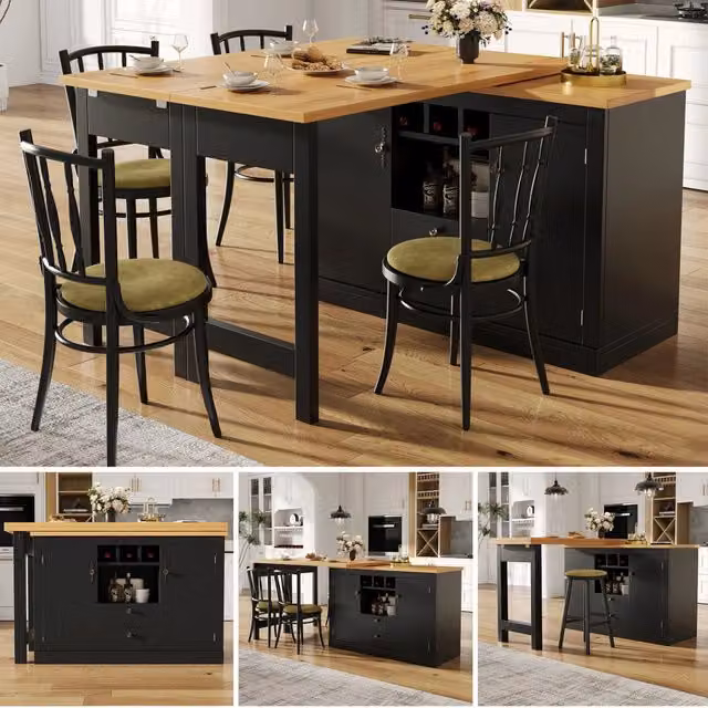 Tavolo Bar Allungabile con Girevole 360¡ã e Vano ¨C MINIMAL ¨C Nero, 120-180 cm