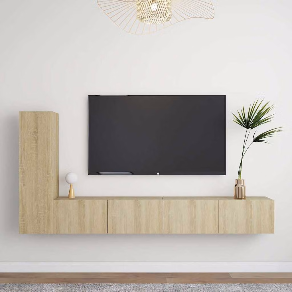 Set di mobili porta TV moderno vidaXL in legno Rovere Sonoma, 3 pezzi, da appendere alla parete