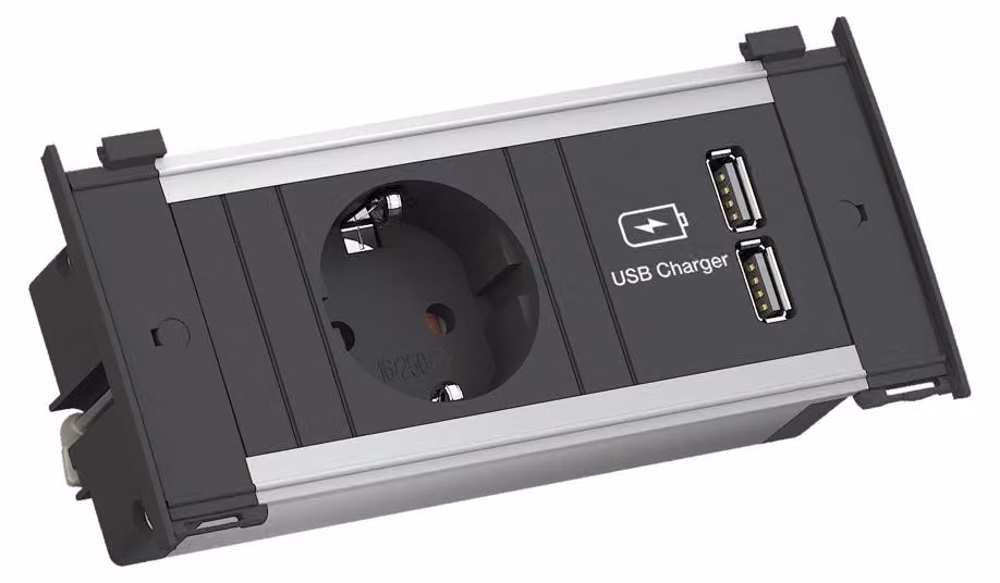 BACHMANN 927.201 KAPSA presa da incasso e caricatore USB con cavo di alimentazione / presa multipla / presa Schuko