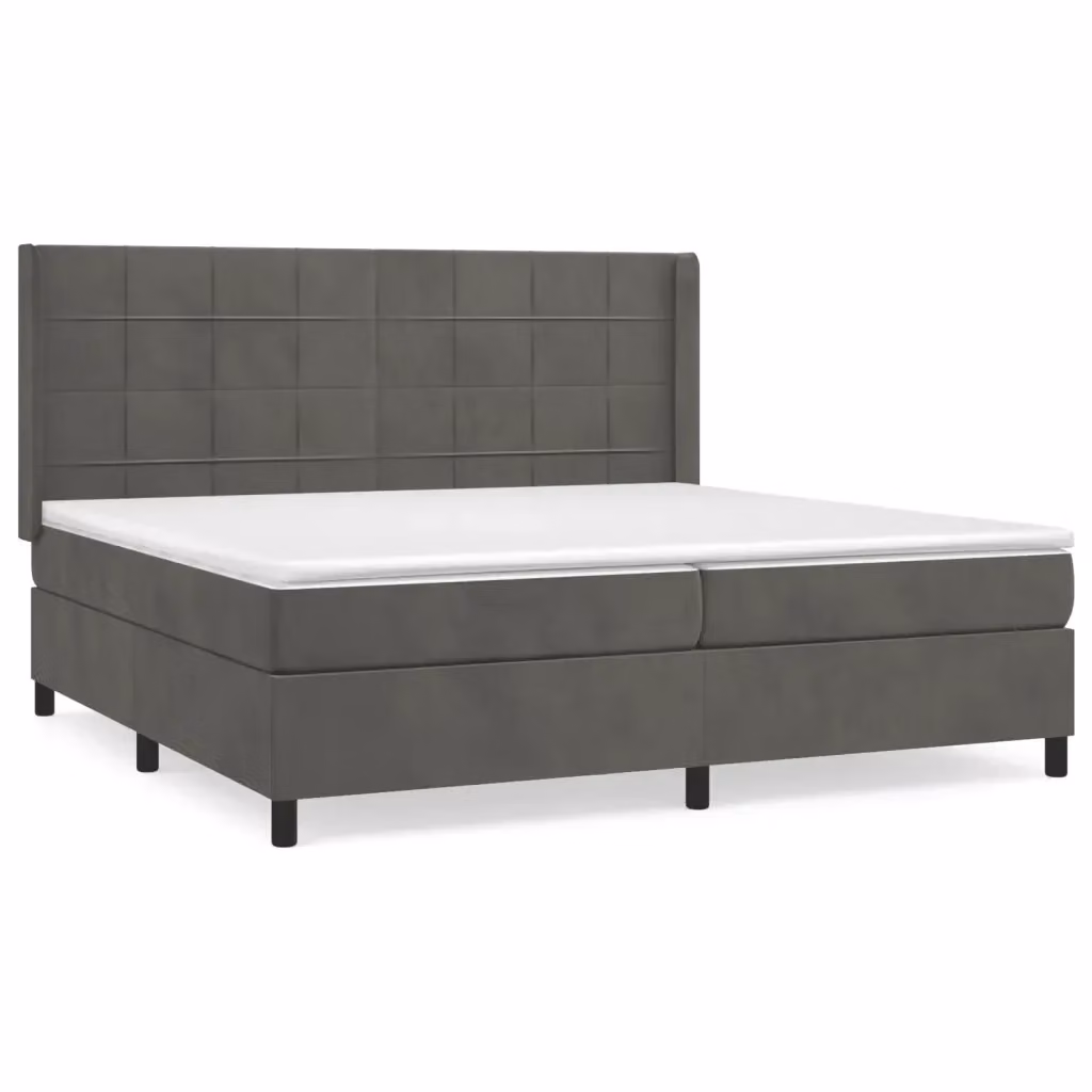 vidaXL Giroletto a Molle con Materasso Ibrido in Velluto Grigio e Bianco, L/P/H: 200 x 200 x 128 cm – 2