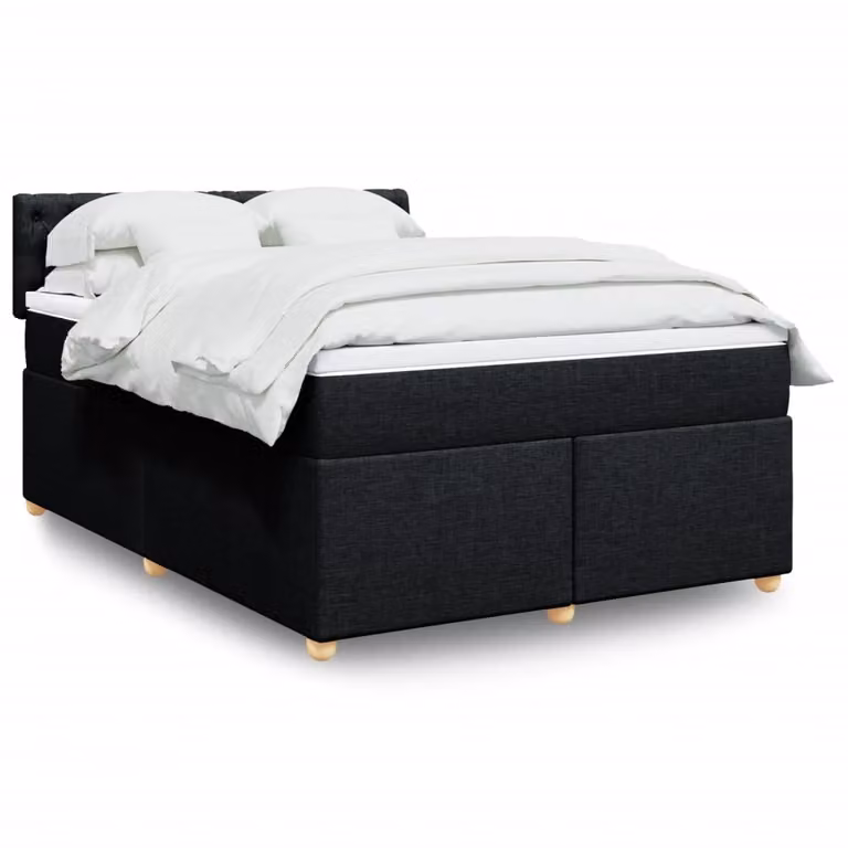 vidaXL Giroletto a Molle con Materasso Ibrido in Tessuto Nero L/P/H: 140 x 200 cm