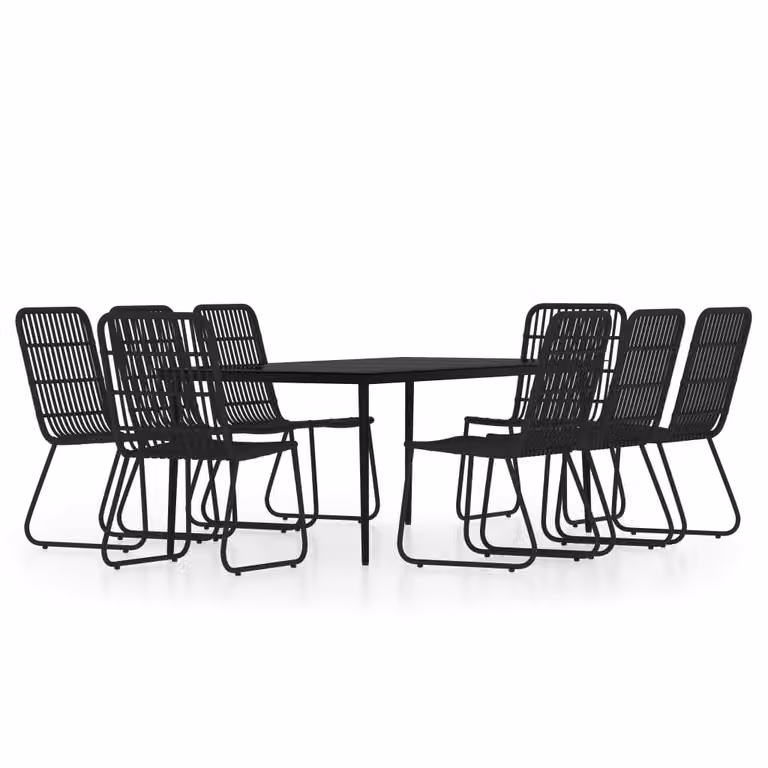 Set da Pranzo per Giardino 9 pz con Cuscini Nero