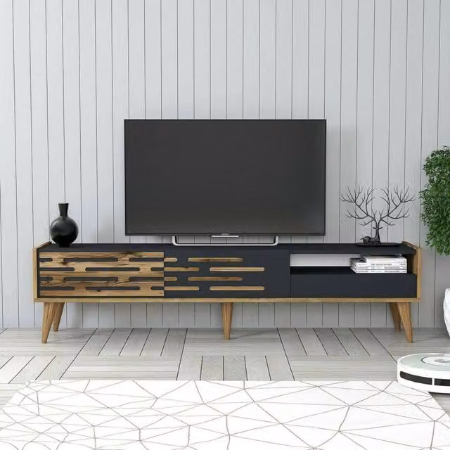 Mobile porta TV DMORA, Credenza da soggiorno moderna in Antracite, L: 180 cm, P: 45 cm, H: 35 cm