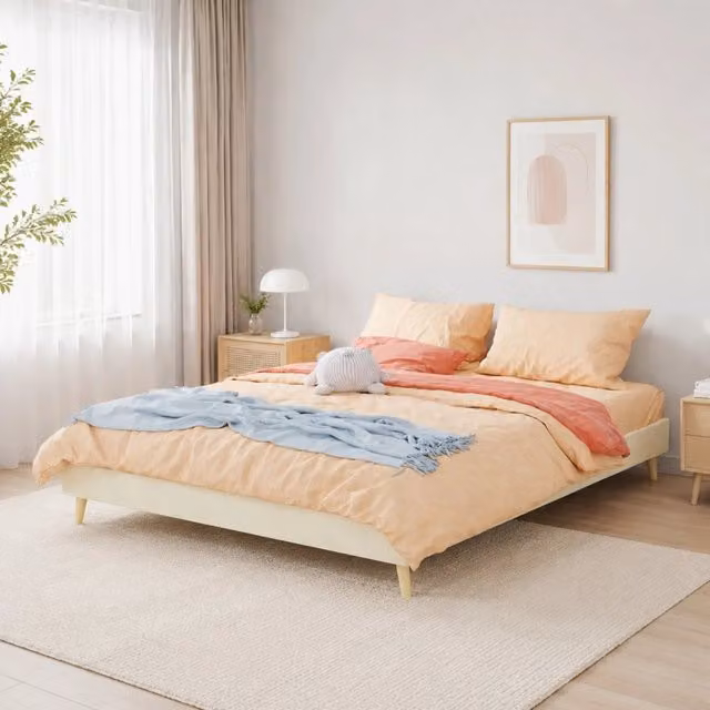 Letto matrimoniale moderno Mivray rivestito in velluto beige L 160 x P 200 cm