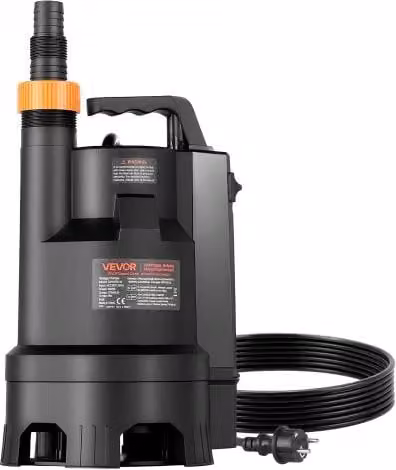 VEVOR Pompa Sommergibile per Pozzetto da 690W con Interruttore a Galleggiante Automatico, Portata 17500 L/H e Sollevamento max. 9 m, per Acque Sporche e Pulite, Colore Nero