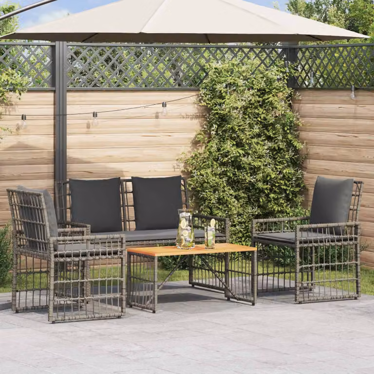 Set di mobili da esterno vidaXL in rattan e legno di acacia nero e grigio
