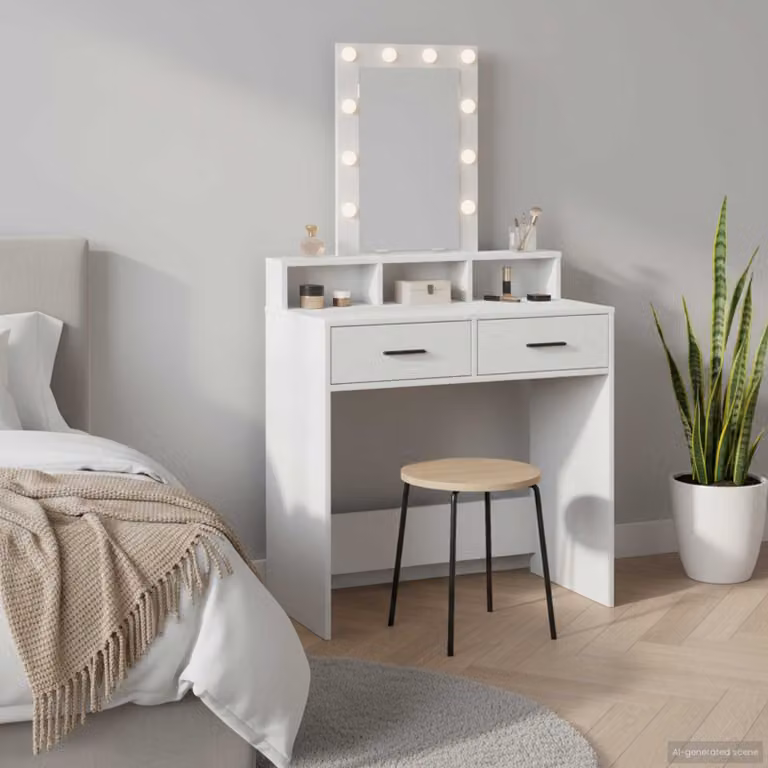 vidaXL Tavolo da Trucco Moderno Bianco in MDF L/P/H: 79 x 41 x 140 cm