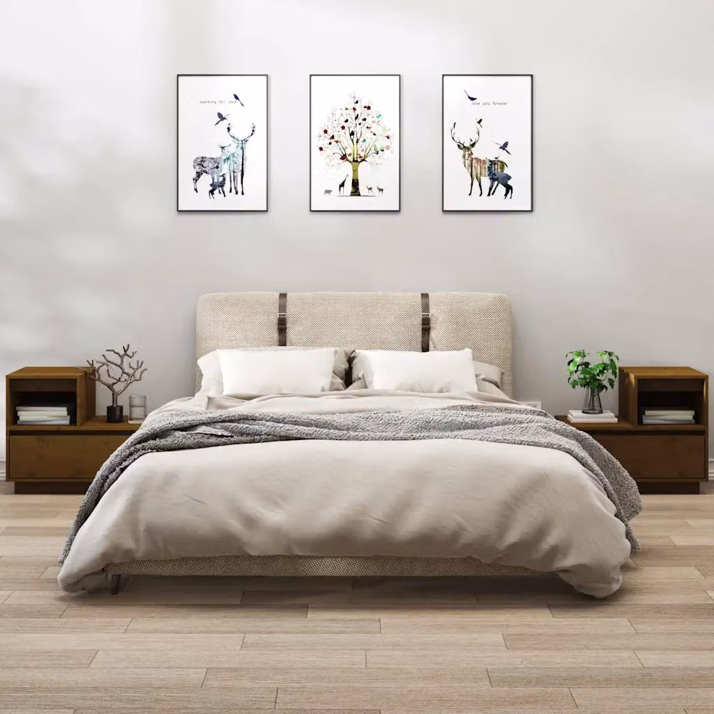 Set di 2 comodini vidaXL in legno di pino marrone ambrato L: 60 cm, P: 34 cm, H: 51 cm