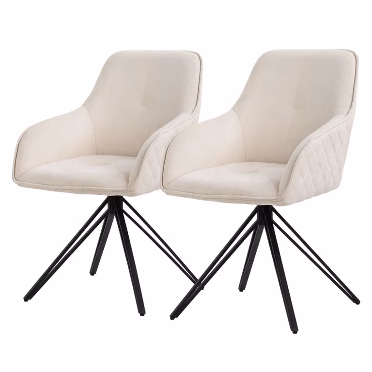 ML-Design 2x sedia da pranzo girevole, crema, in tessuto intrecciato con gambe in metallo