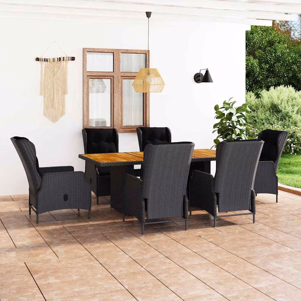 Set Pranzo da Giardino vidaXL in Polyrattan e Legno di Acacia con 7 Pezzi, Grigio e Nero – 1