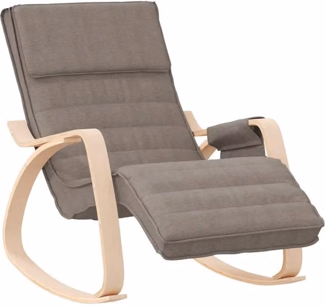 Sedia a Dondolo Moderna in Tessuto Beige e Grigio con Struttura in Legno di Betulla CFW3758215