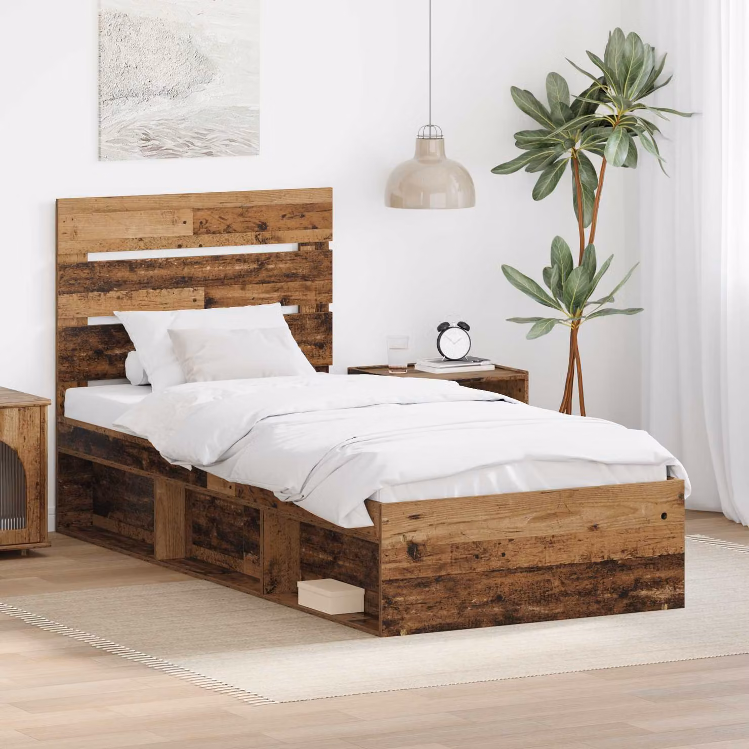 Struttura letto in pino massello vidaXL colore marrone con doghe in legno, dimensioni 90 x 190 cm