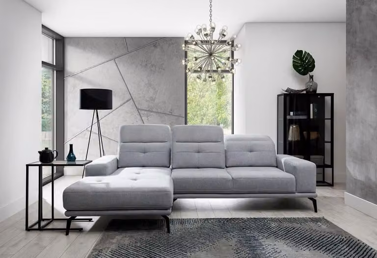 Ecksofa L-Form Stoff Sitz Garnitur Designer Wohnlandschaft Textil Couch Sofa