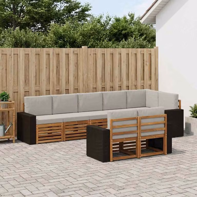 Set di divani da esterno vidaXL 8 pz in legno di acacia con cuscini beige e grigio chiaro