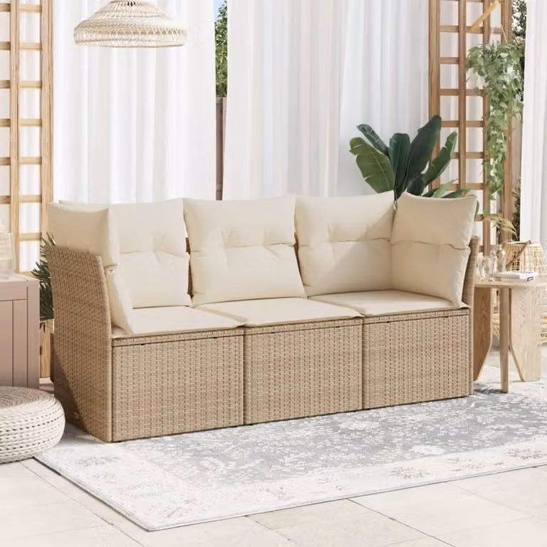 Maison Exclusive - Set Divano da Giardino 3 pz con Cuscini Beige in Polyrattan