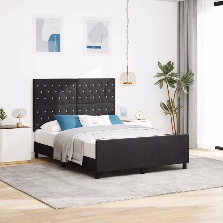 Letto a molle con testiera vidaXL in velluto nero L: 140 cm, P: 200 cm, H: 128 cm