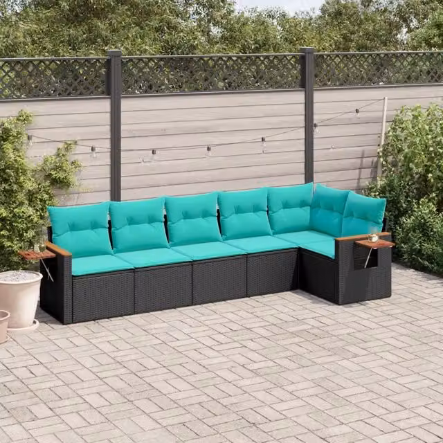 Set Divani da Giardino 6 pz con Cuscini Nero in Polyrattan 3226827