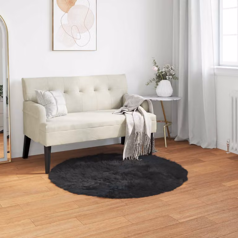 Tappeto rotondo moderno vidaXL in poliestere nero Ø 120 cm