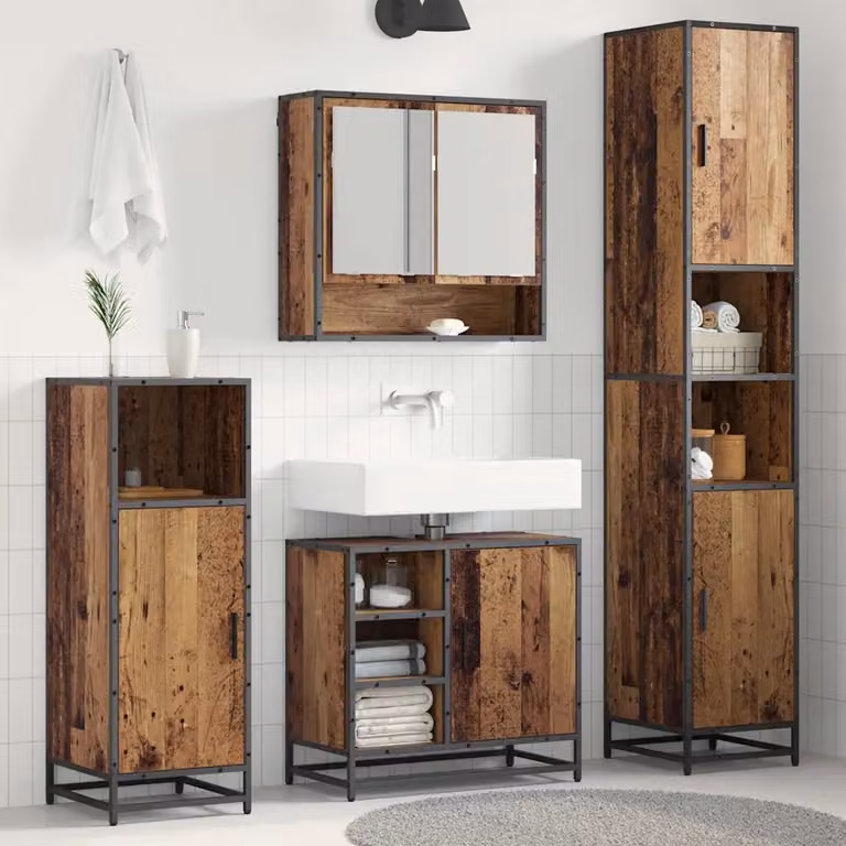 Set di mobili per il bagno moderno vidaXL in 3 pezzi color marrone con legno e metallo