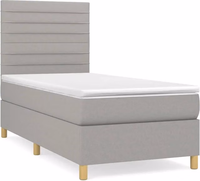 Letto singolo | Letto per adulti | Giroletto a Molle con Materasso Grigio Chiaro 90x200 cm Tessuto