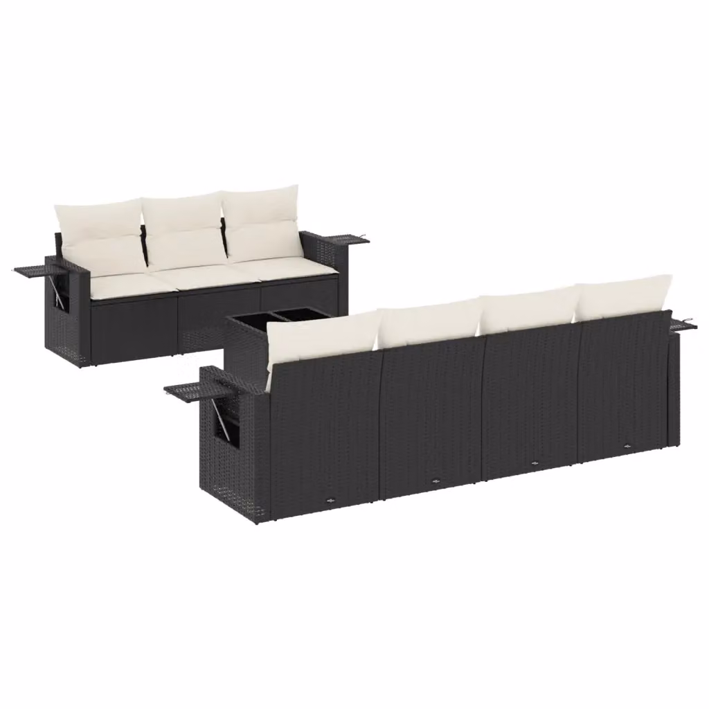 vidaXL Set Divani da Giardino a L con Cuscini 8 pz Nero e Bianco in Polyrattan e Metallo – 2