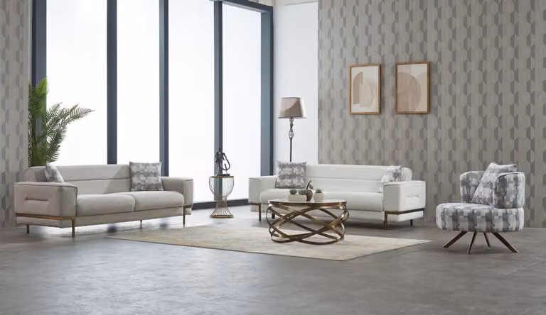 Garnitur Sofagarnitur Couch Polstersofa Dreisitzer Sessel Grau 3tlg