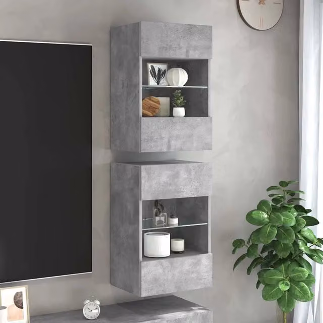 Mobili da parete con luci LED per TV 2pz-Set di 2 Credenza per TV Grigio Cemento 40x30x60,5cm