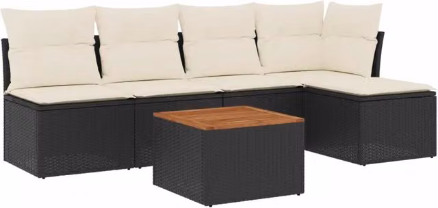 Set Divano da Giardino 6 pz DESIGN IN in Polyrattan Nero con Cuscini e Tavolino da Esterno a Forma di L – 1