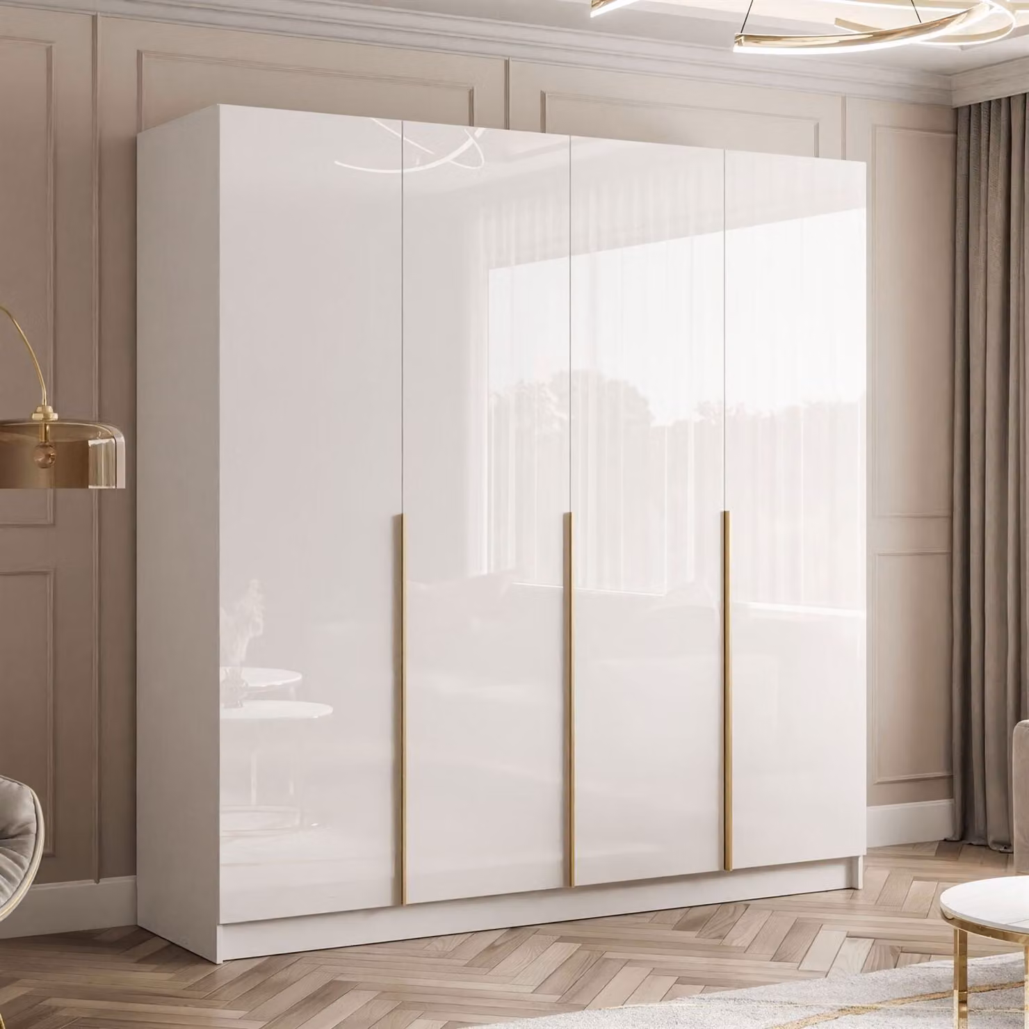 Armadio ribaltabile AUREL 4D bianco lucido con maniglie cromate dorate