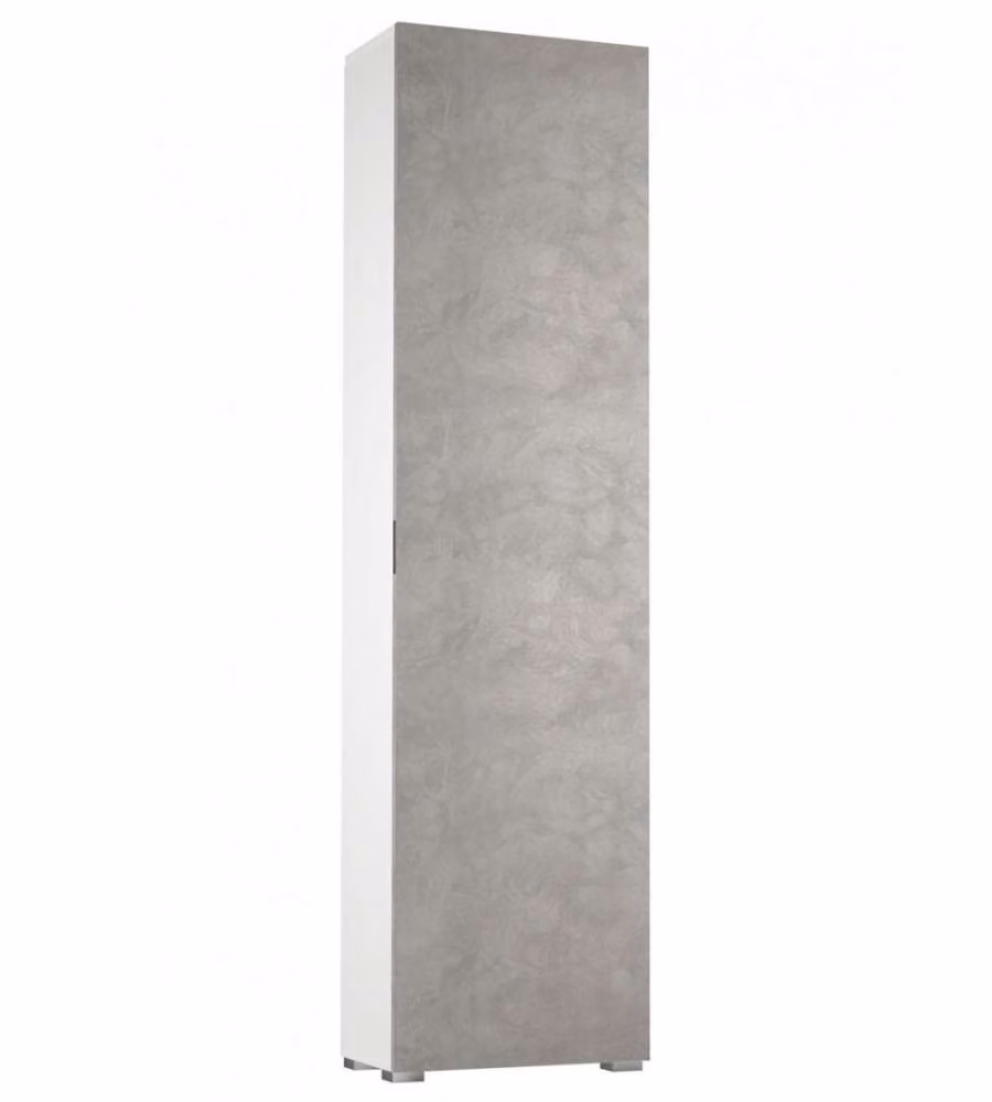 Scarpiera Terraneo con anta battente e ripiani interni, bianco e grigio cemento, L 50 x H 183 x P 30 cm – 2