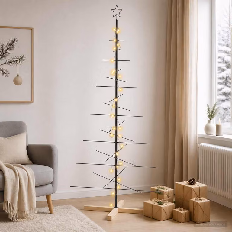 Albero di Natale moderno vidaXL KUOPIO in metallo nero con supporto, Altezza: 180 cm