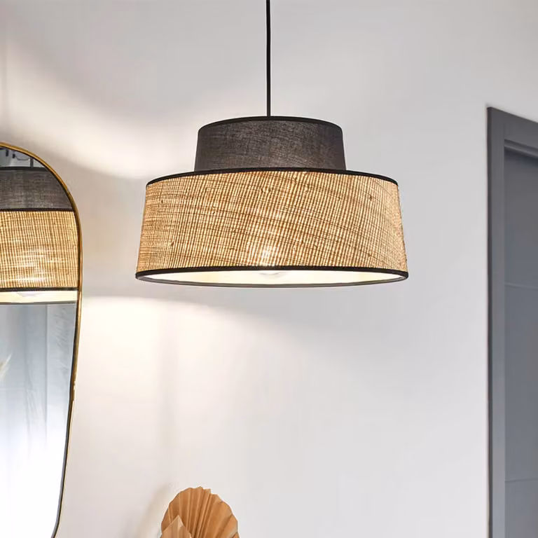 COREP Lampada a sospensione Mallorca, dimmerabile, Nero, Soggiorno / Sala da pranzo, Tessuto / Stoffa / Seta, Lampada a sospensione