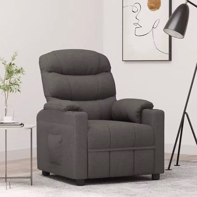 Poltrona Reclinabile Relax vidaXL in Tessuto Grigio con Braccioli e Regolazione Manuale