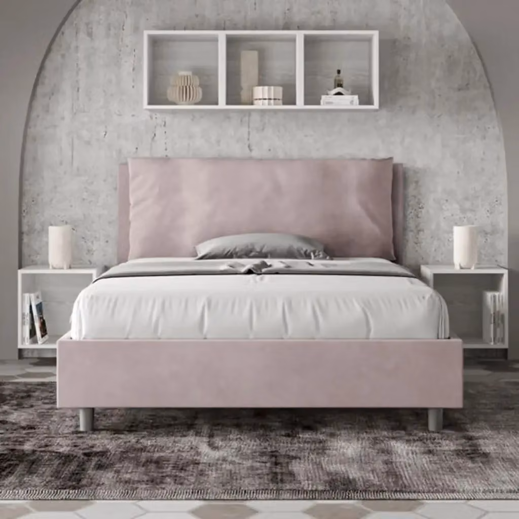 Letto matrimoniale francese con contenitore imbottito Ityhome Antea Large in microfibra colore glicine L/P: 140 x 190 cm – 2